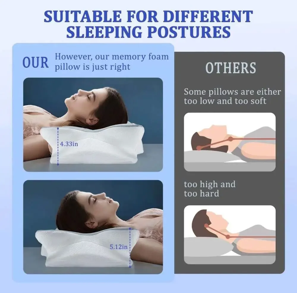 Ergonomic Cervical Memory Foam Neck Pillow for Pain Relief with Cooling Support